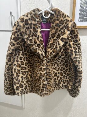 wild fable Leopard Print Teddy Jacket - Brown & Black